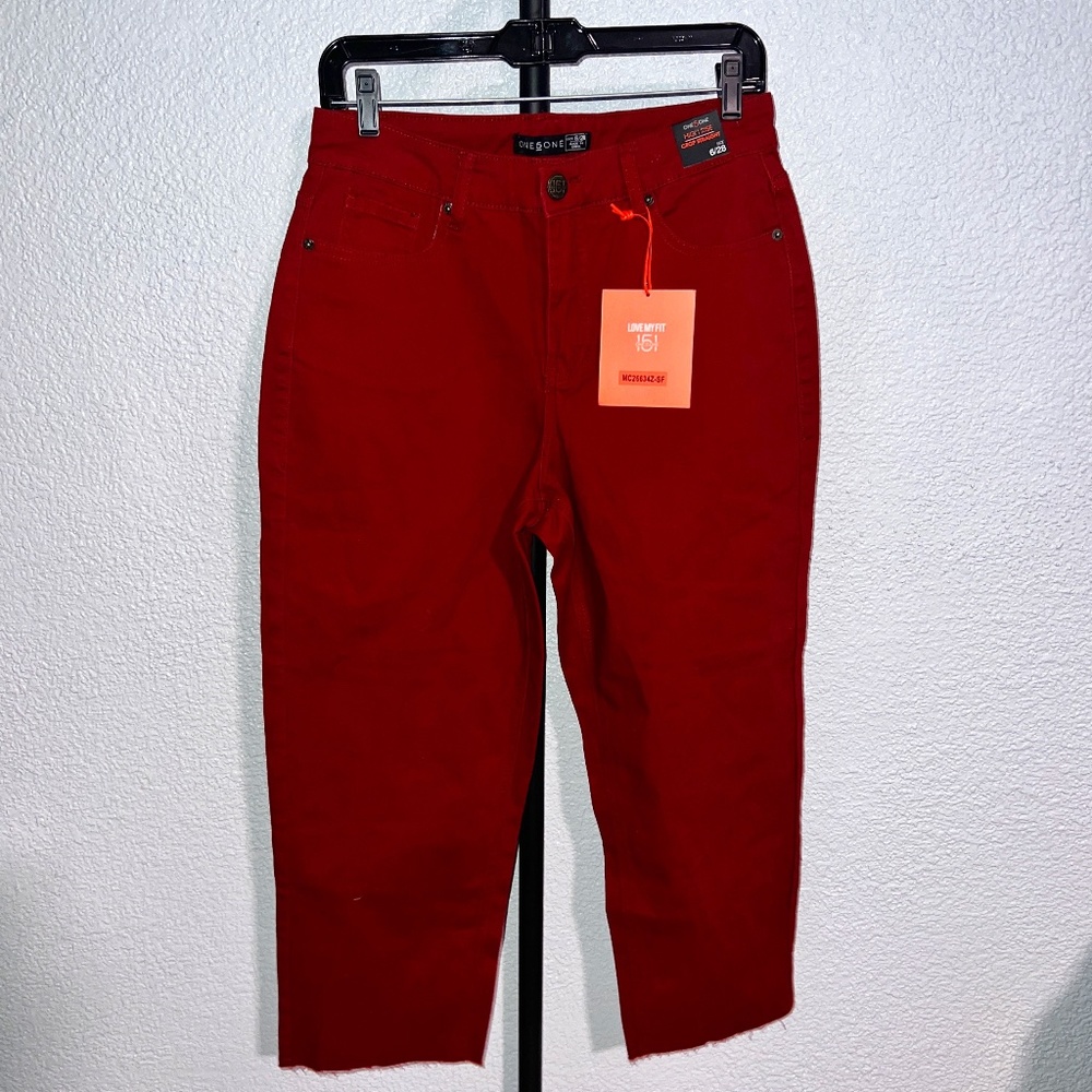 NWT One 5 One High Rise Crop Straight Pants Burgundy